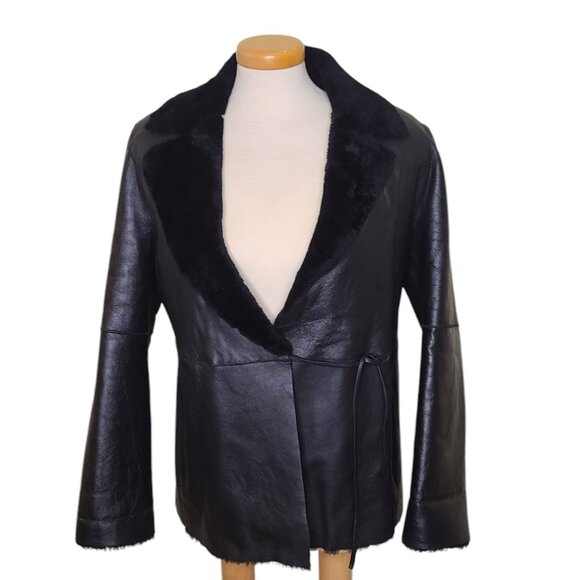 Stylish Mid-Length Front Tie Sheepskin Coat - Picture 1 of 14